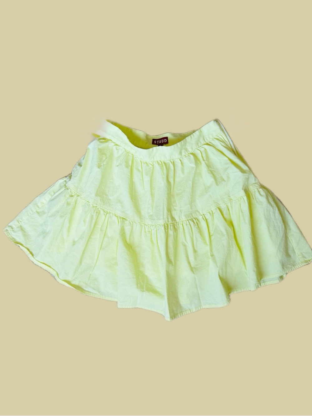 STAUD Neon Yellow Ruffled Skater Mini Skirt